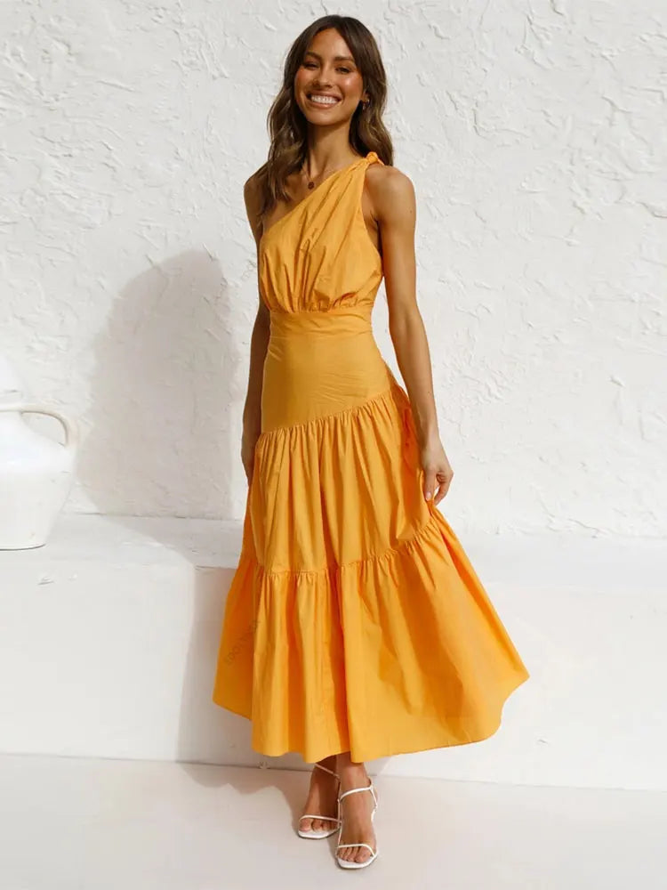 One Shoulder Tiered Midi Dress