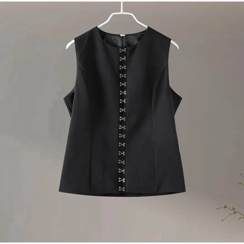 Sleek Sleeveless Top with Elegant Button Detailing - Available in Black and White