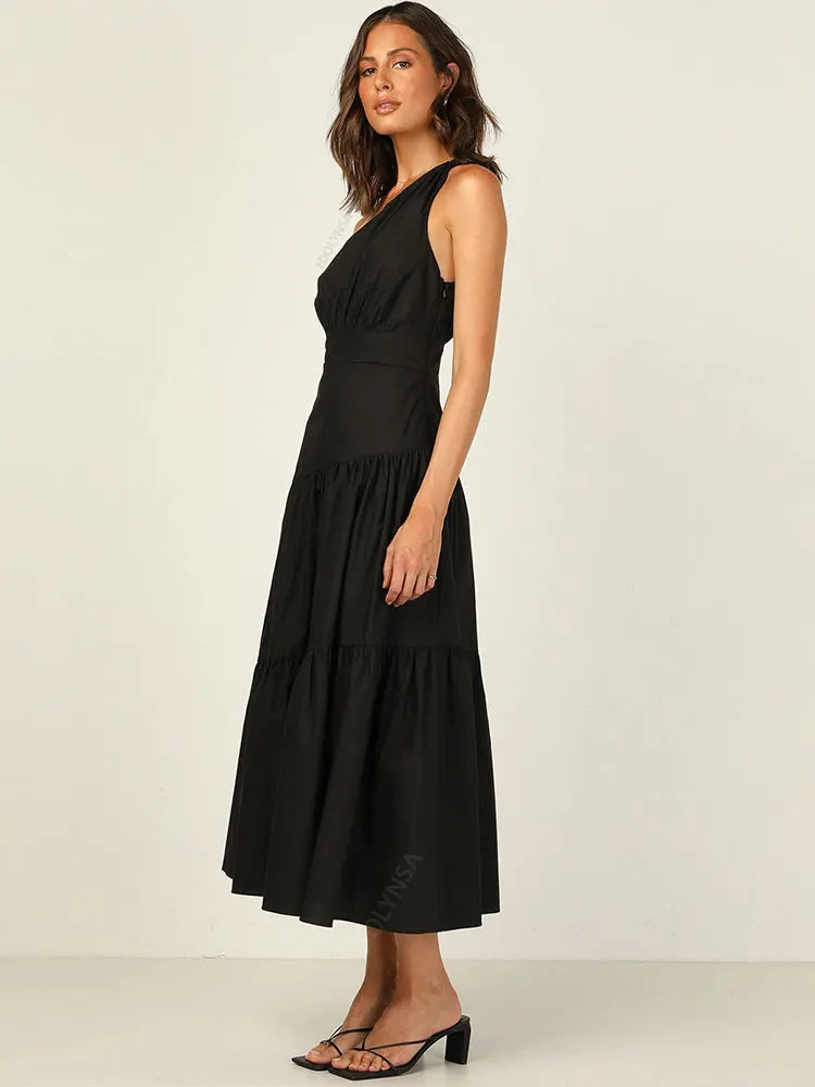 One Shoulder Tiered Midi Dress