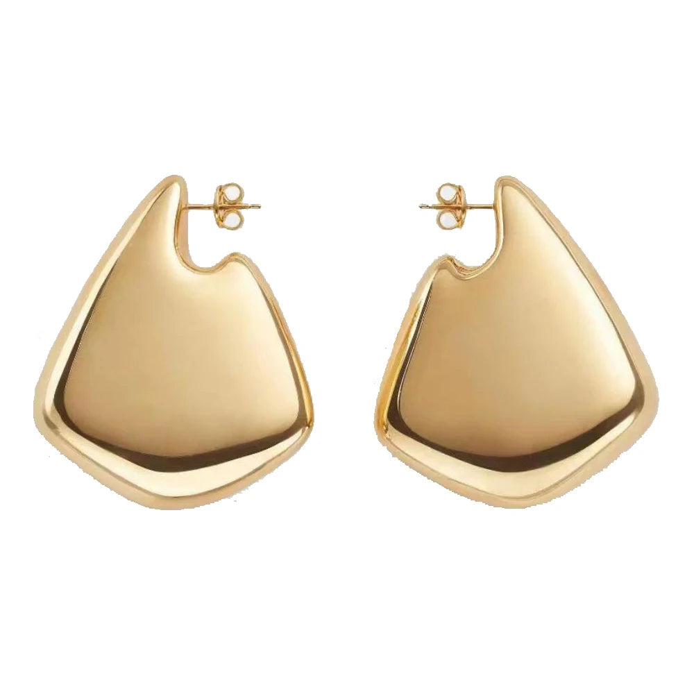 Punk Style Gold Chunky Irregular Hoop Earrings - Waterproof Metal Design