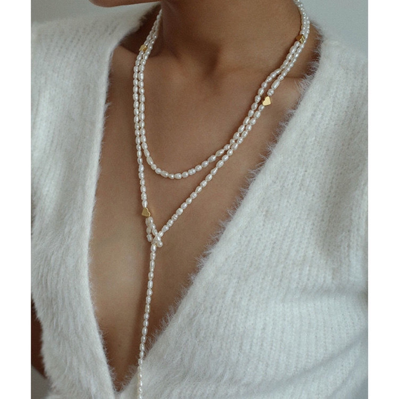 Long Freshwater Pearl Necklace with Rice Shaped Pearls - Elegant & Multi-Wear