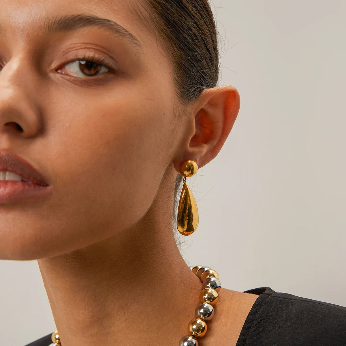 Bold Gold-Plated Teardrop Earrings with Ball Stud