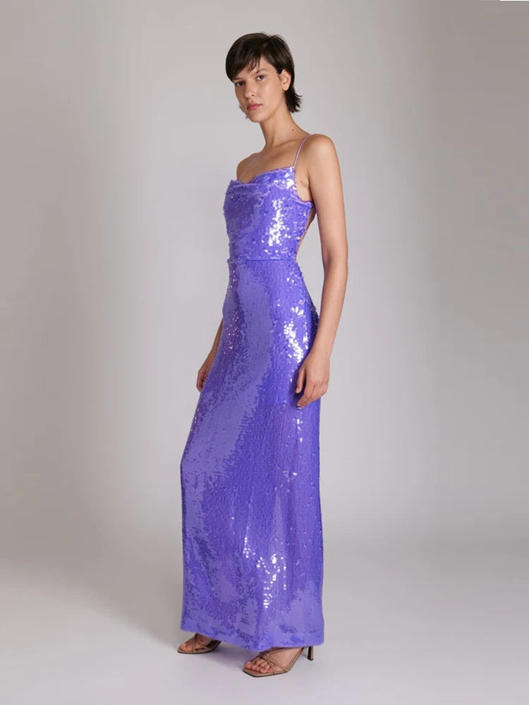 Luxury Backless Sleeveless Fitted Sequins Dress