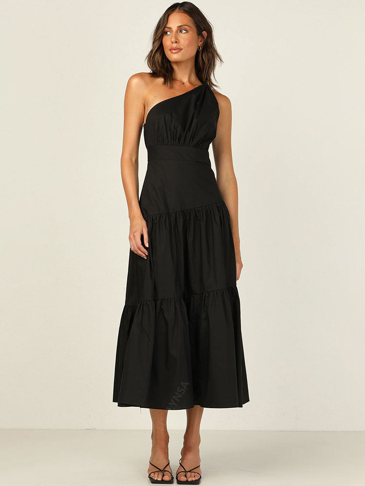 One Shoulder Tiered Midi Dress