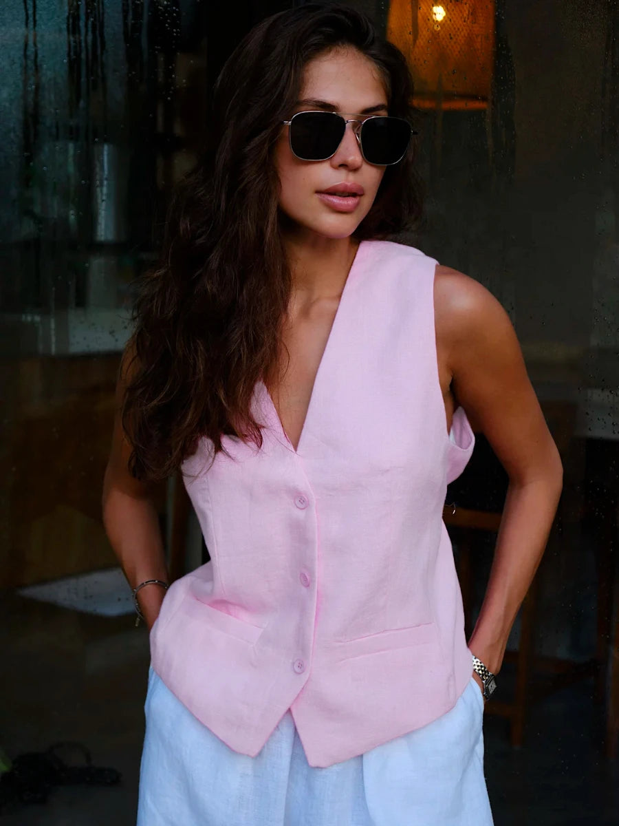 Minimalist Button-Up Vest for Effortless Summer Style