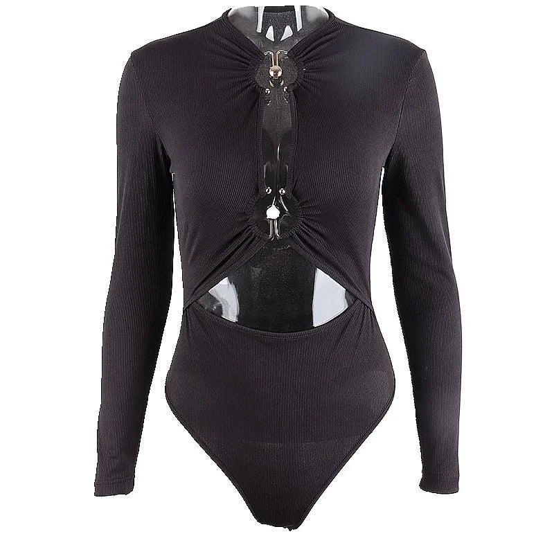 Hollowed-out Long-sleeved Bodysuit