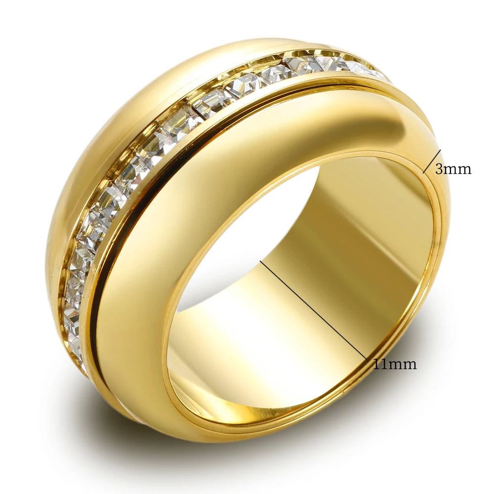 Sophisticated Wide Band Ring with Sparkling Crystal Row