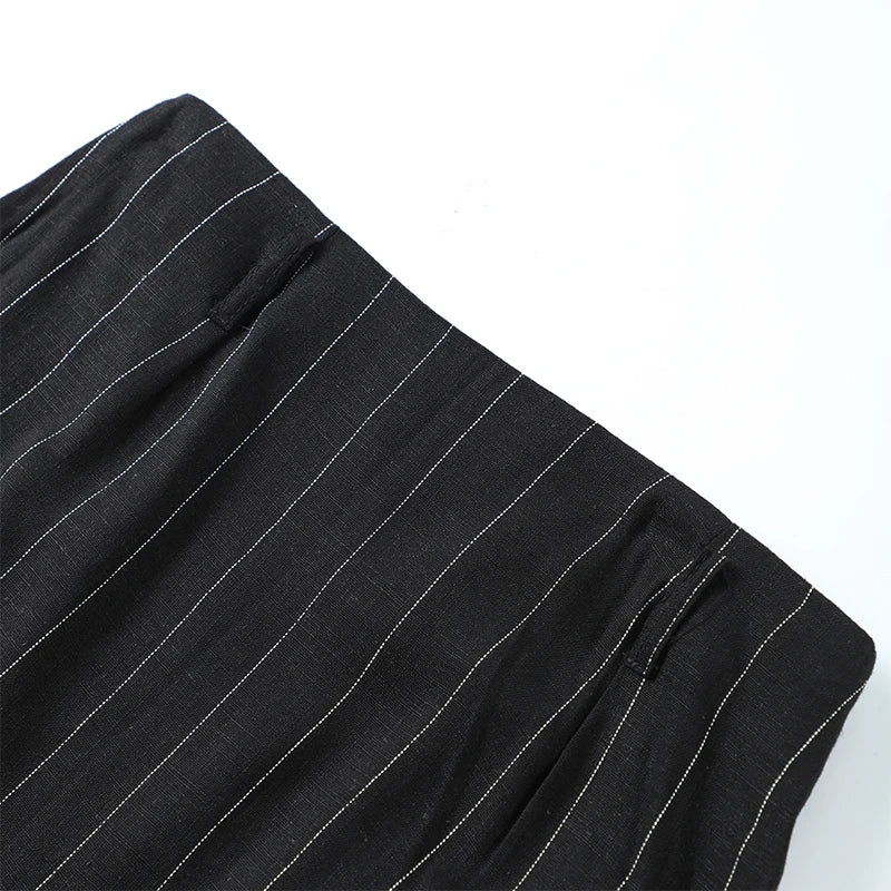 Pinstripe Button-Down Top & Skirt Set - Versatile Office Wear & Evening Style