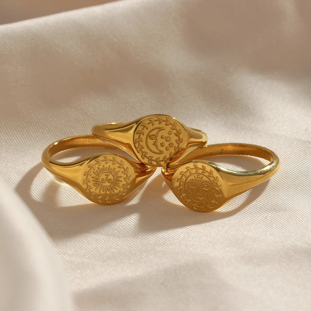 Creative Engraved Moon Sun Star Ring