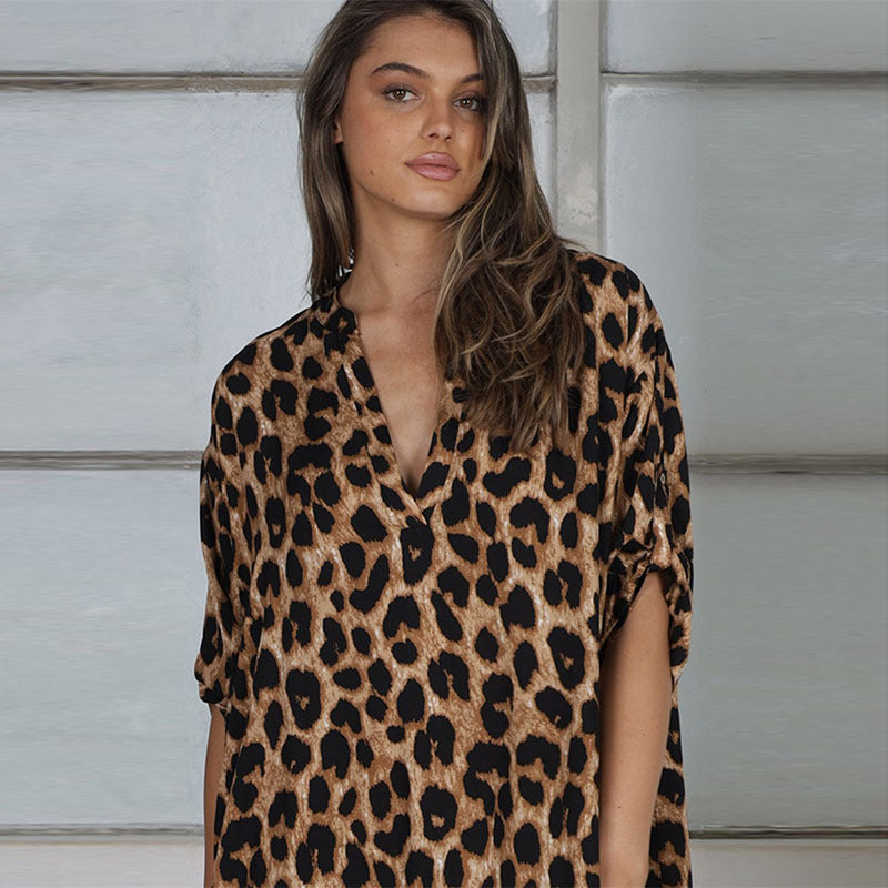 Loose Fit Leopard Print Dress - Stylish and Comfortable