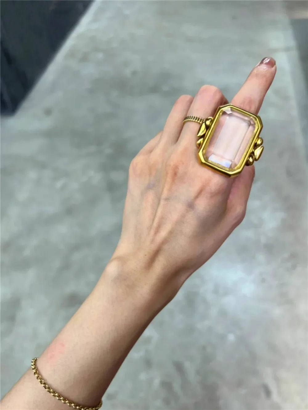 Square Natural Crystal Ring