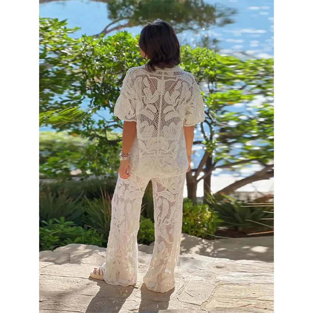 Elegant White Crochet Lace Summer Co-ord