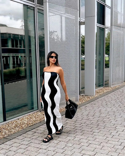 Wave Striped Knitted Maxi Dress