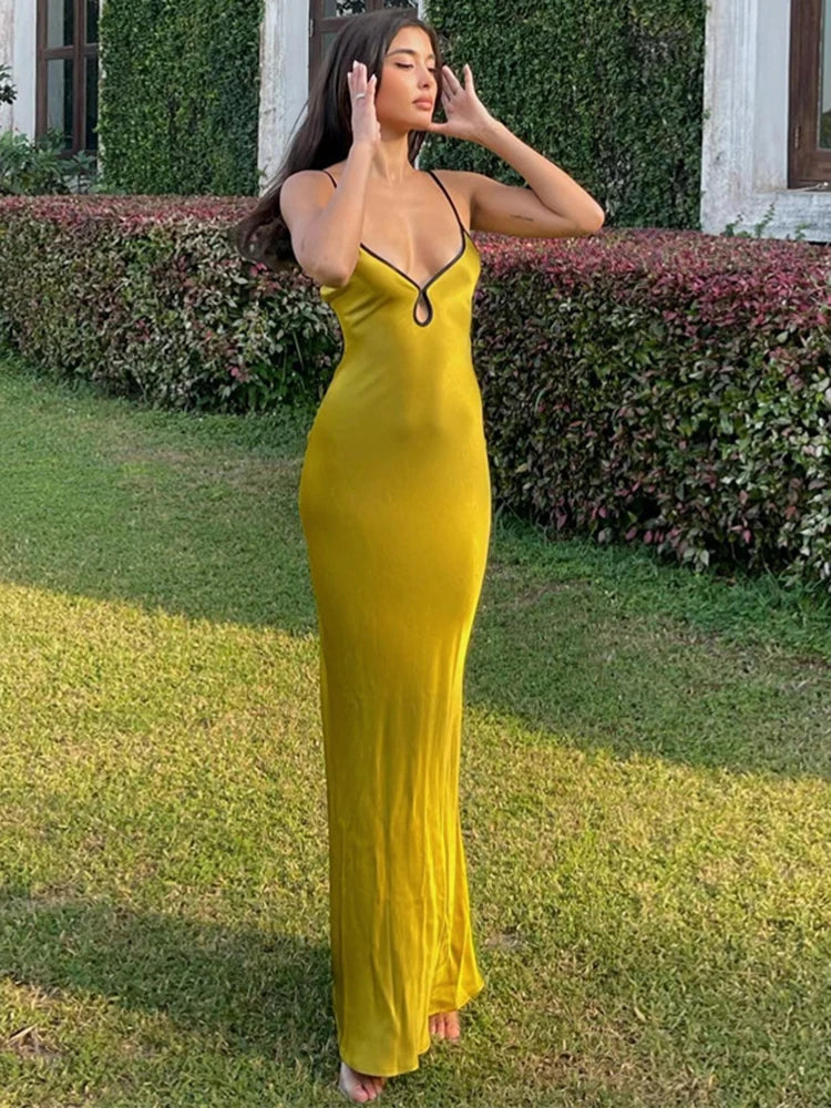 Sleeveless Backless Lace Up Cut Out Elegant Maxi Prom Dress