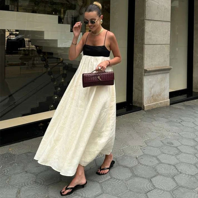 Chic Black and White Bohemian Maxi Dress - Sleeveless Summer Essential