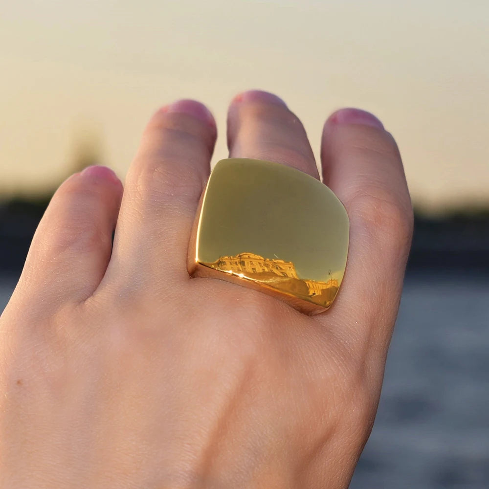 Chunky Gold Plated Square Ring – Luxe Modern Jewelry