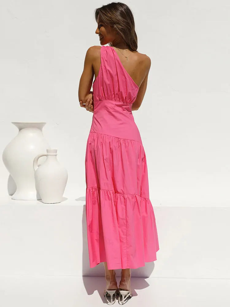 One Shoulder Tiered Midi Dress