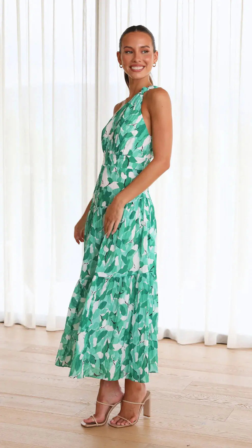 One Shoulder Tiered Midi Dress