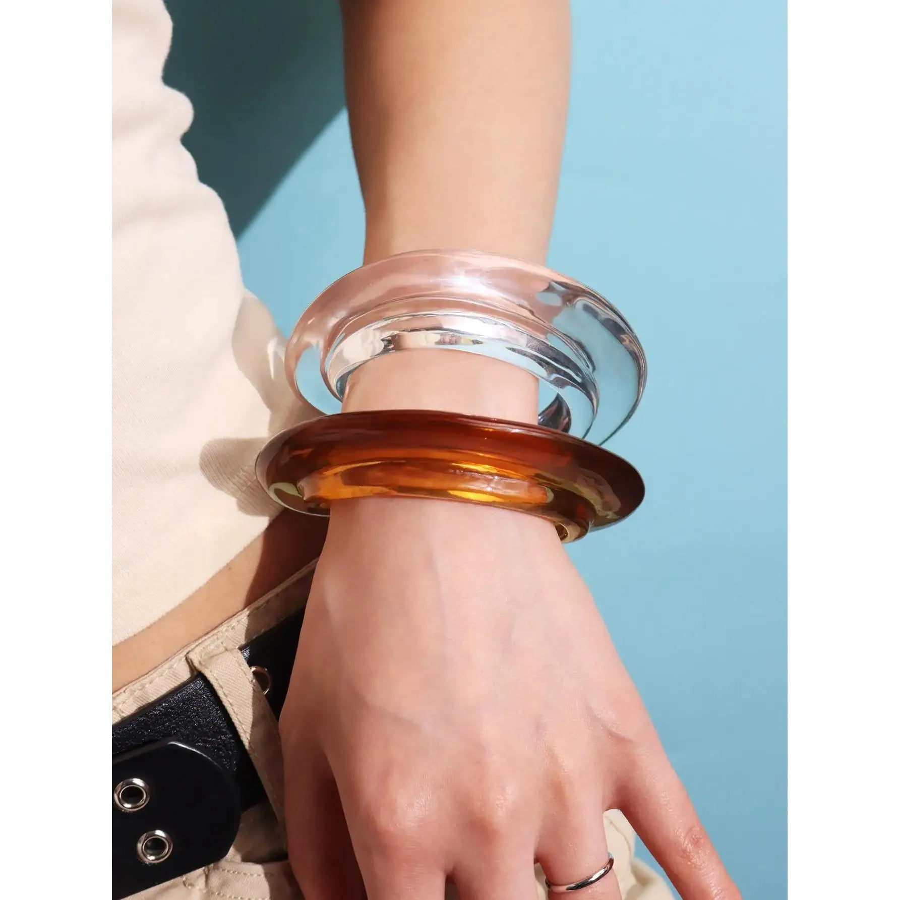 Clear and Amber Resin Bangles – Bold and Minimalist Charm