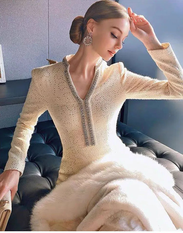 Elegant Drilling Sequin Tweed Dress