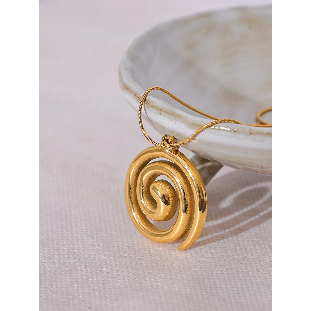 Golden Spiral Pendant Necklace - Artistic Statement Jewelry