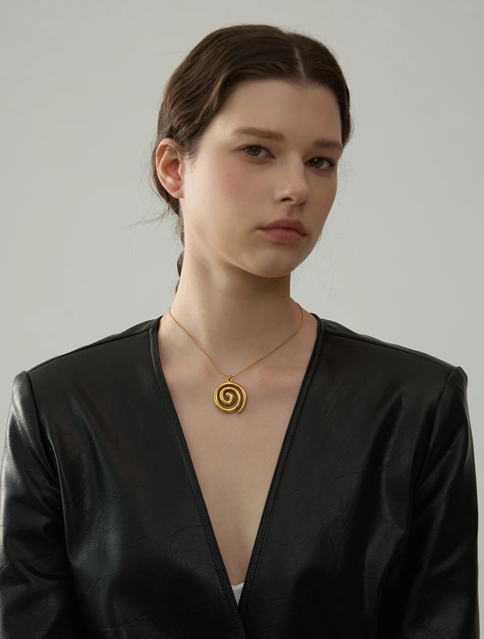 Golden Spiral Pendant Necklace - Artistic Statement Jewelry