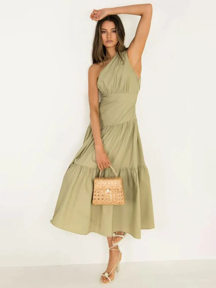 One Shoulder Tiered Midi Dress