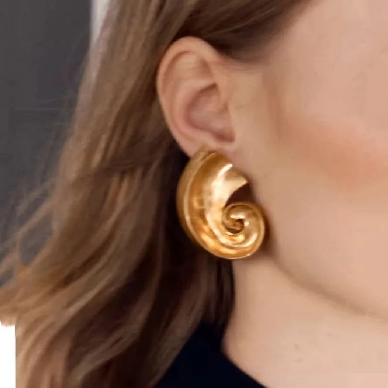 Vintage-Inspired Gold Spiral Earrings - Chunky Swirl Statement Hoops