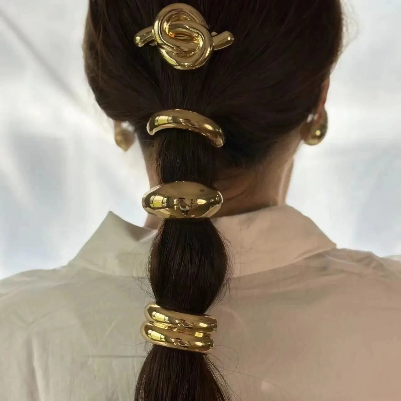 Elegant Metallic Hair Cuff - Gold Smooth Double Band for Western Style