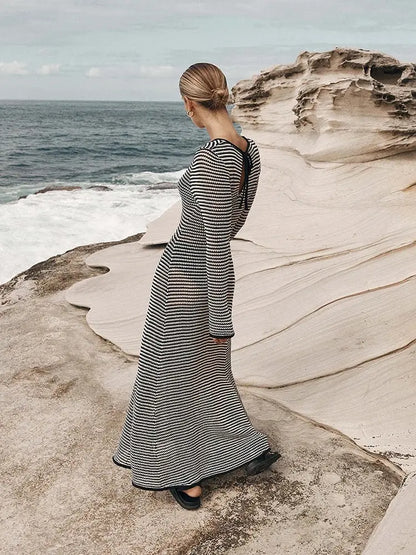 See Through Striped Knitted Dress
