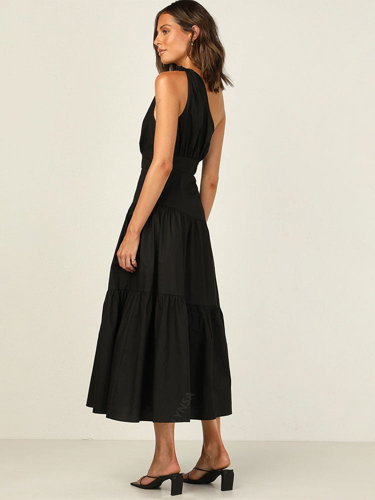 One Shoulder Tiered Midi Dress