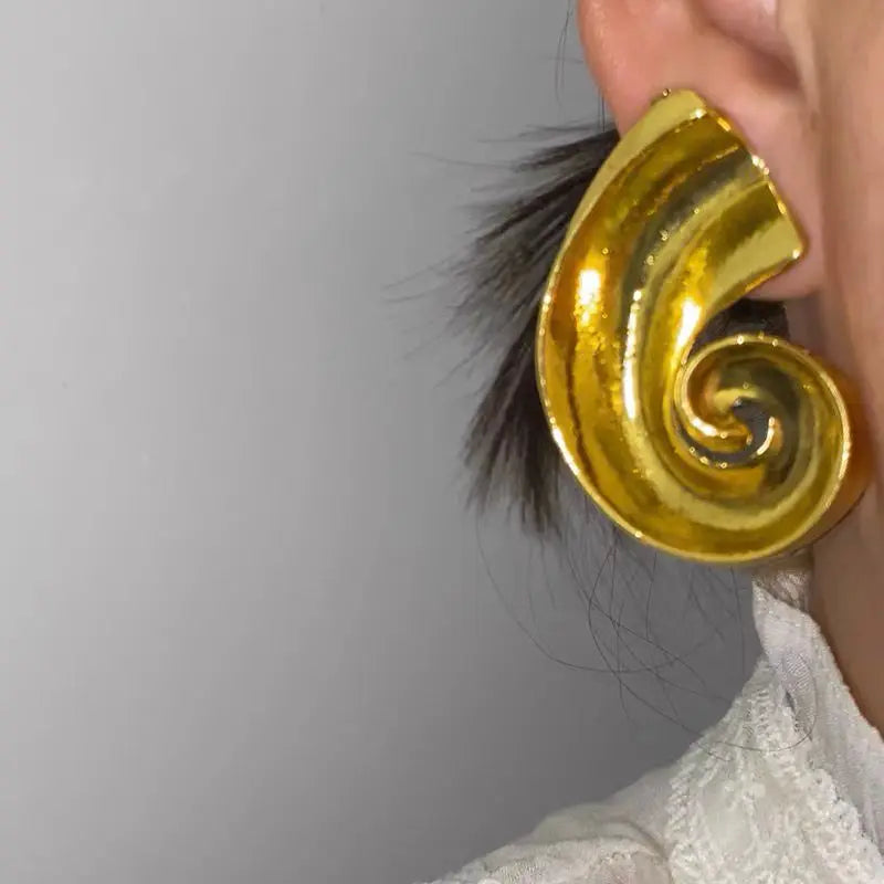 Vintage-Inspired Gold Spiral Earrings - Chunky Swirl Statement Hoops