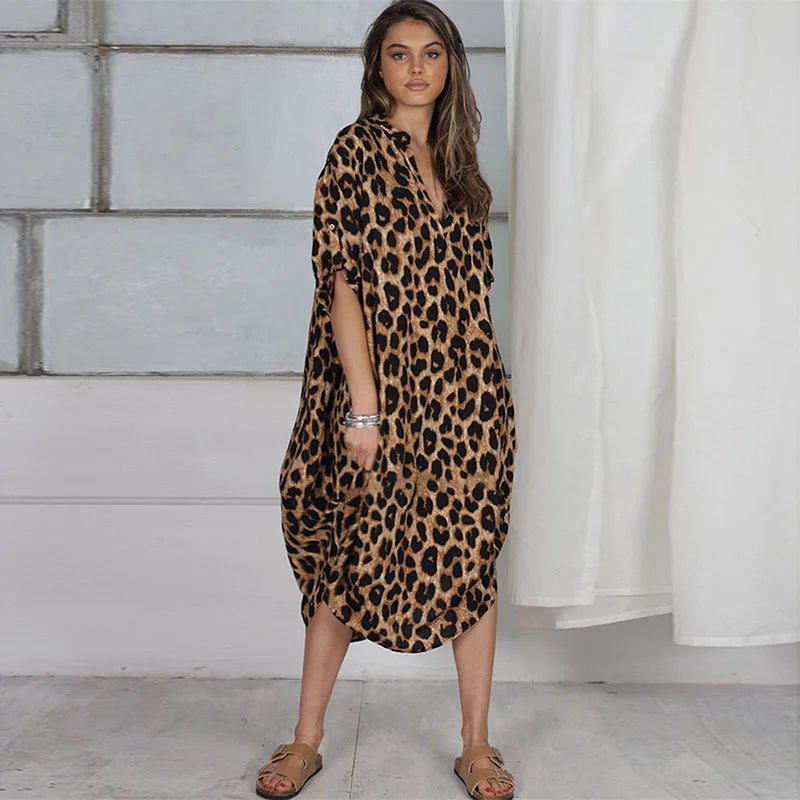 Loose Fit Leopard Print Dress - Stylish and Comfortable