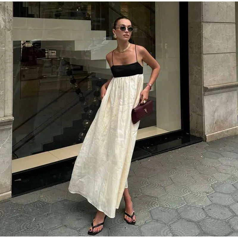 Chic Black and White Bohemian Maxi Dress - Sleeveless Summer Essential