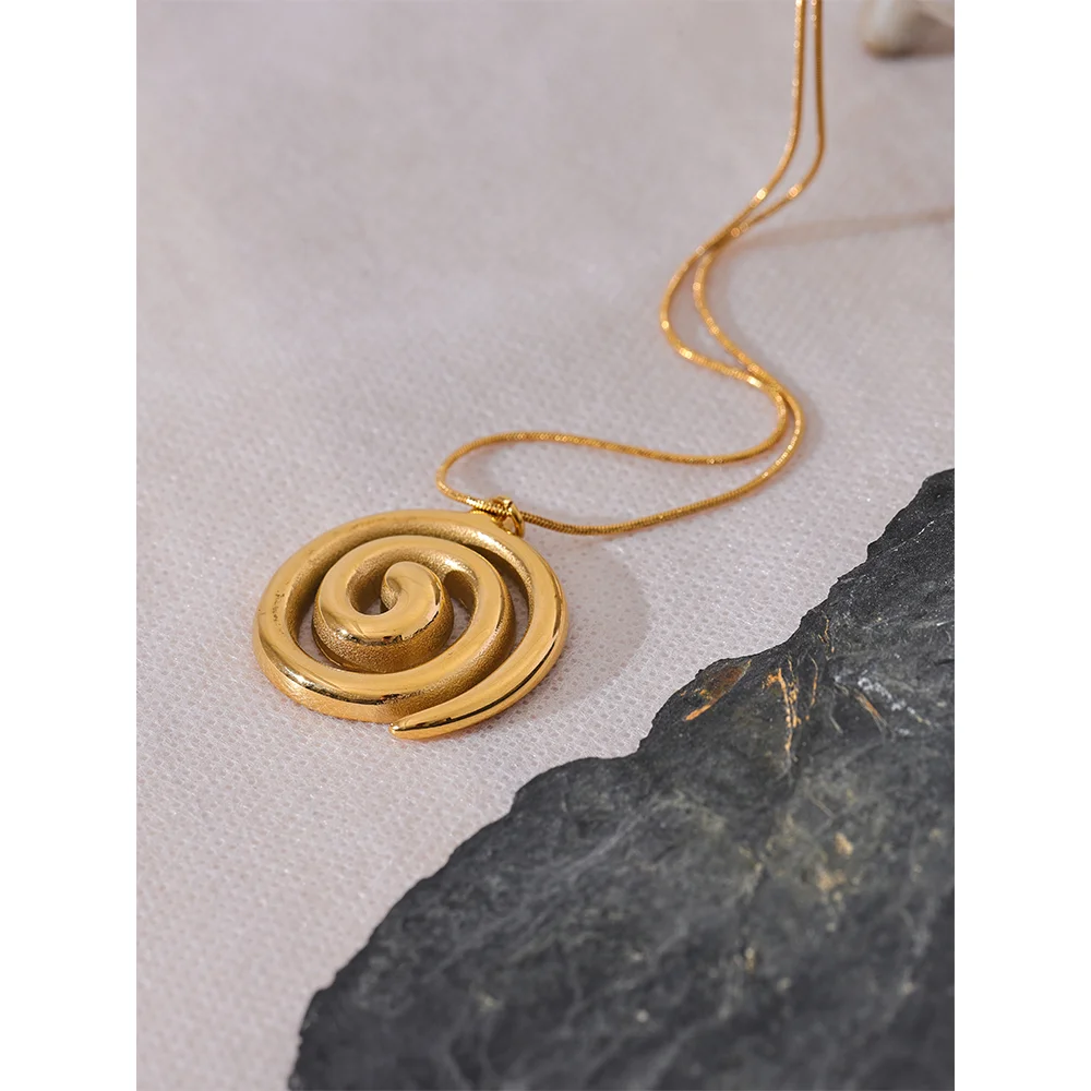 Golden Spiral Pendant Necklace - Artistic Statement Jewelry