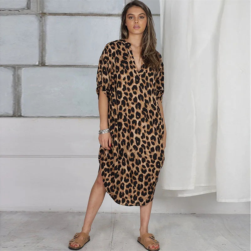 Loose Fit Leopard Print Dress - Stylish and Comfortable