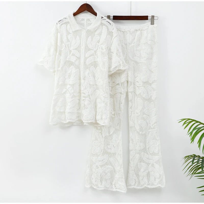 Elegant White Crochet Lace Summer Co-ord