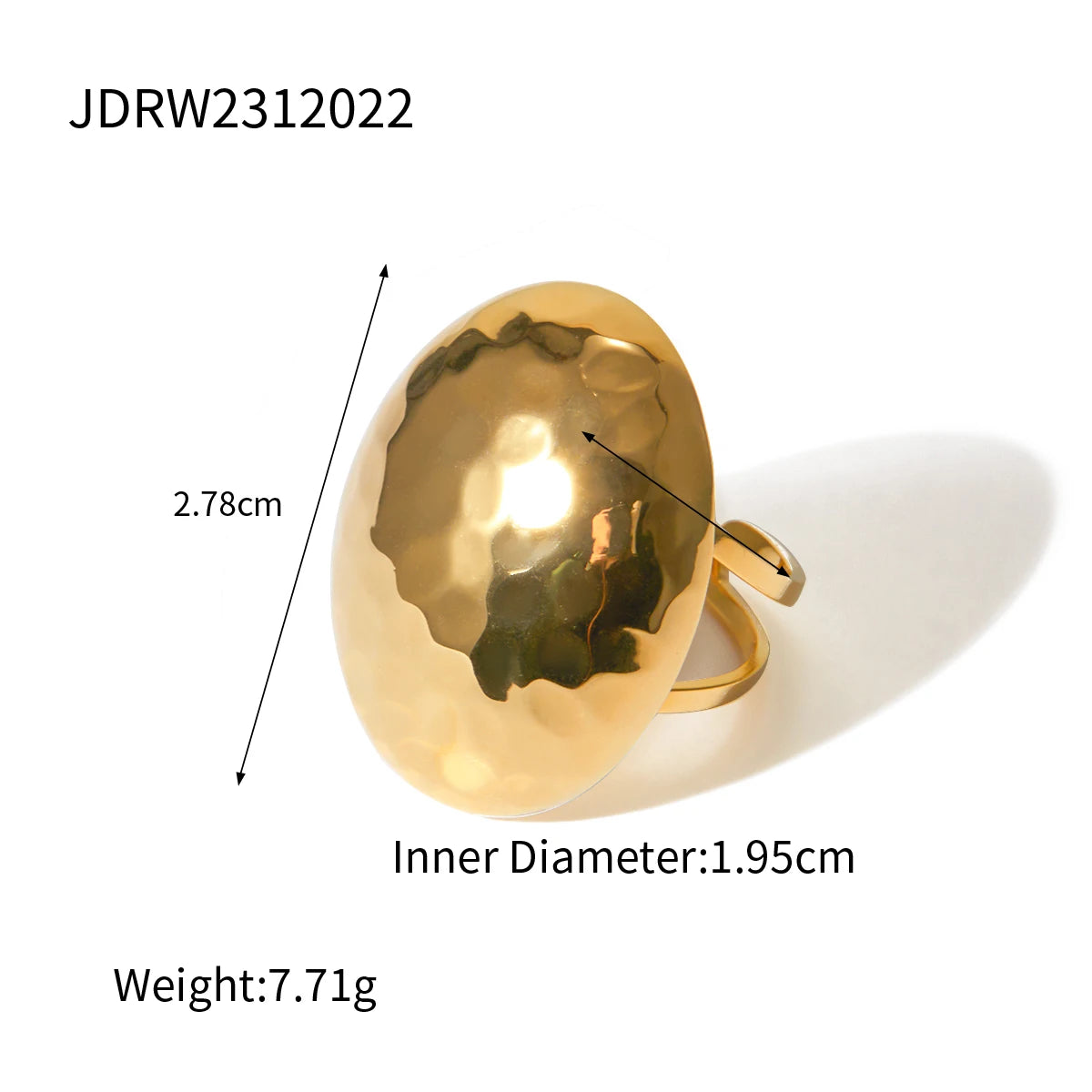 Modern Elegance: Chunky Gold Oval Ring with Hammered Finish